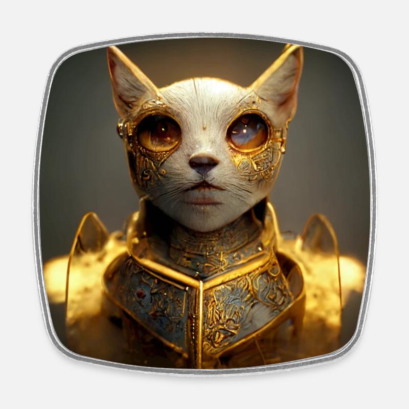 Cat with gold armor - Magnet carré - blanc