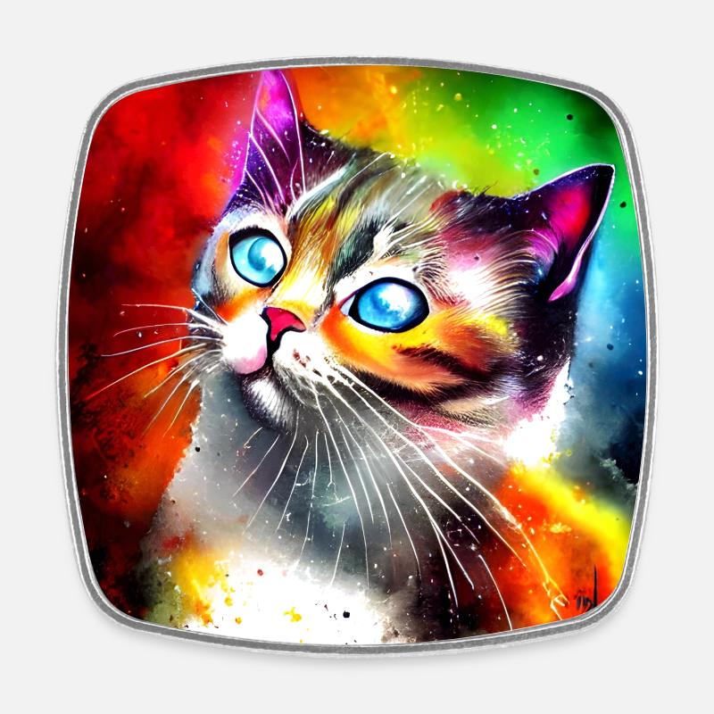 Mignon chat coloré - Magnet carré - blanc