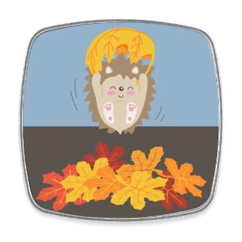 Tender hedgehog with leaf - Square fridge magnet - white - Front