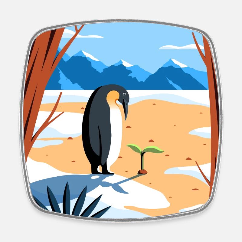 Pingouin avec plante - Magnet carré - blanc