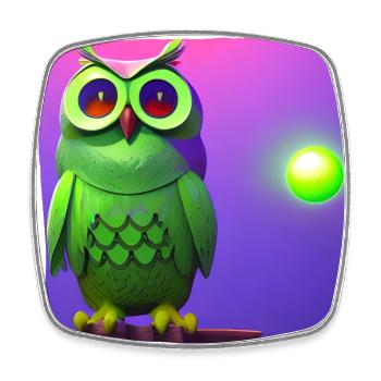Funny Green Owl With Big Eyes - Square fridge magnet - white - Front