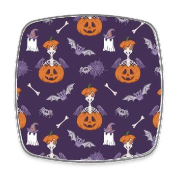 Skeletal Chicks with Pumpkin Halloween Pattern - Square fridge magnet - white - Front