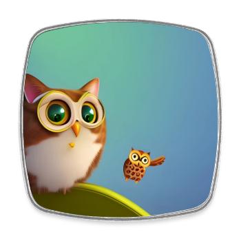 Katze und Eule - Viereckiger Kühlschrankmagnet - Weiß - Vorne