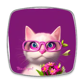Katze in Brille reicht Blumen - Viereckiger Kühlschrankmagnet - Weiß - Vorne