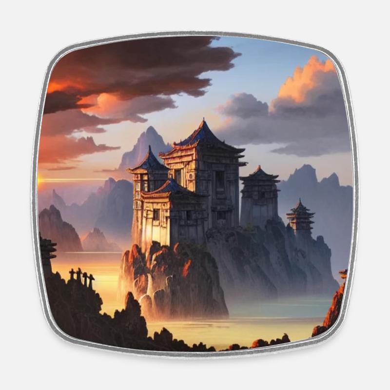 Castle ruin with Asian influence - Square fridge magnet - white