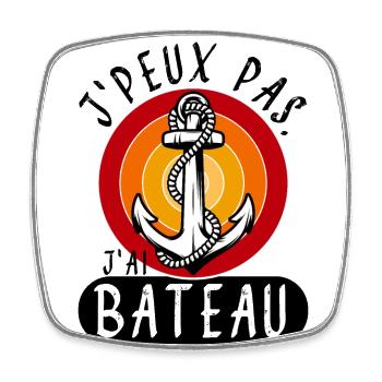 J'peux pas j'ai bateau - rétro - Magnet carré - blanc - Devant