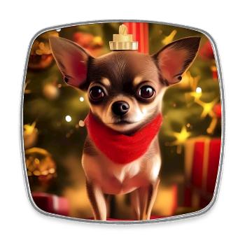 Chihuahua with Christmas crown and gifts - Square fridge magnet - white - Front