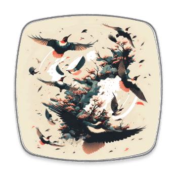 ukiyo birds japanese nature art - Square fridge magnet - white - Front