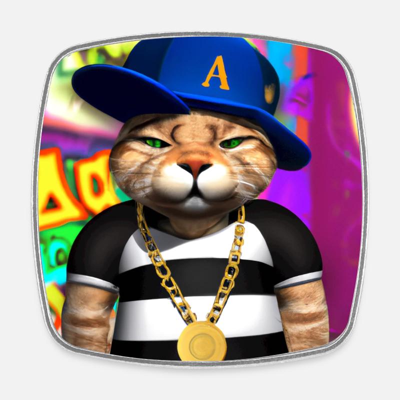 Cool Cat - AI Generated Art - AI Art - Square fridge magnet - white