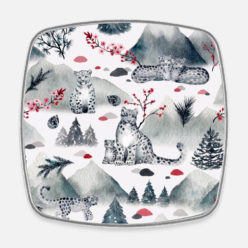 Snow Loepard Vintage Pattern - Square fridge magnet - white