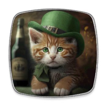 Fête de la Saint-Patrick Chat mignon avec chapeau Irlande - Magnet carré - blanc - Devant
