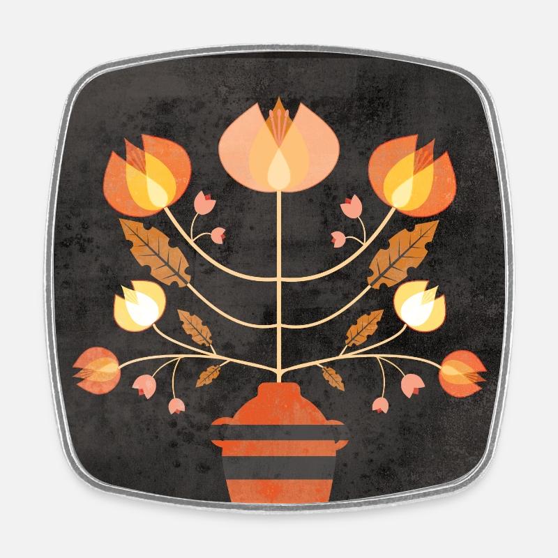 scandi retro flowers dark - Square fridge magnet - white
