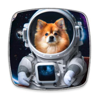 Pomeranian im Raumanzug - Hund im Weltall - Viereckiger Kühlschrankmagnet - Weiß - Vorne