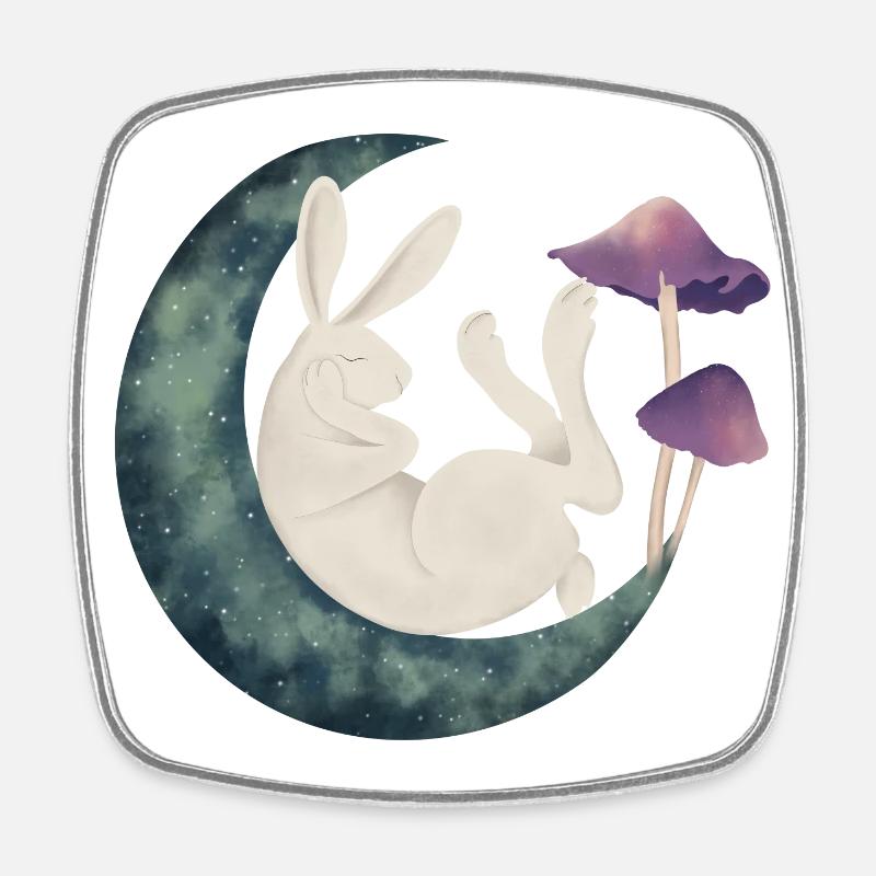 Rabbit on the moon - Square fridge magnet - white