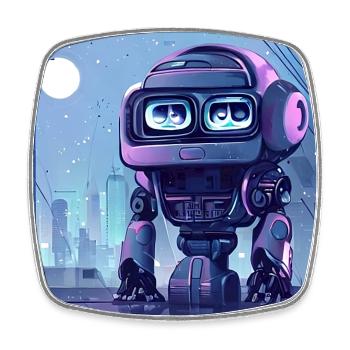 Purple robots in the moonlight - Square fridge magnet - white - Front