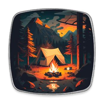 Camping Abenteuer Lagerfeuer Zelt Wald Poster - Viereckiger Kühlschrankmagnet - Weiß - Vorne