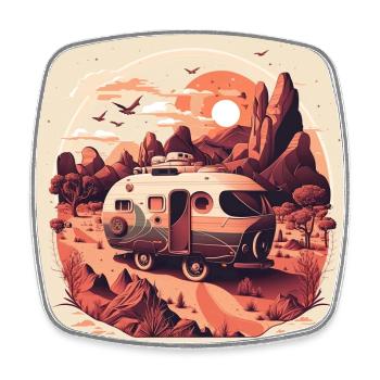 Bus Camping Aventure Outback Australie - Magnet carré - blanc - Devant