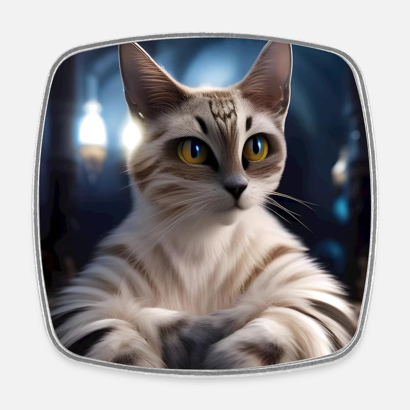 Chat tigre noir blanc - Magnet carré - blanc