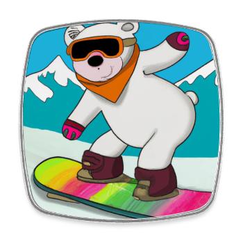 Cool Polar Bear Rides Snowboard V2 Gift - Square fridge magnet - white - Front