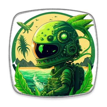 A green astronaut not from this Earth - Square fridge magnet - white - Front