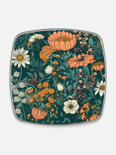 Blumen Pattern - Viereckiger Kühlschrankmagnet - Weiß