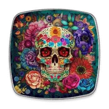 Skull Art Watercolor Flower Design - Square fridge magnet - white - Front