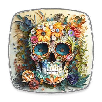 Skull Art Watercolor Flower Design 2 - Square fridge magnet - white - Front