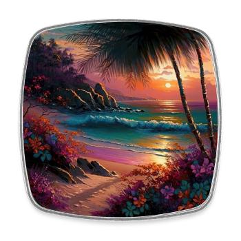 Conception colorée du coucher de soleil de la plage de l’île tropicale - Magnet carré - blanc - Devant