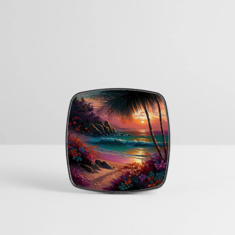 Conception colorée du coucher de soleil de la plage de l’île tropicale Magnet carré