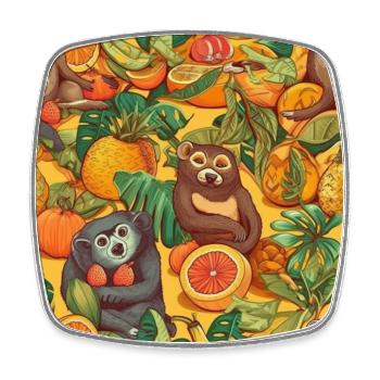 Exotic Fruit Pattern Animal Tropical Fruit Monkey - Square fridge magnet - white - Front