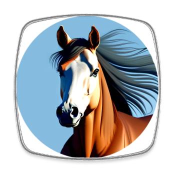 Cheval de sport marron au galop - Magnet carré - blanc - Devant
