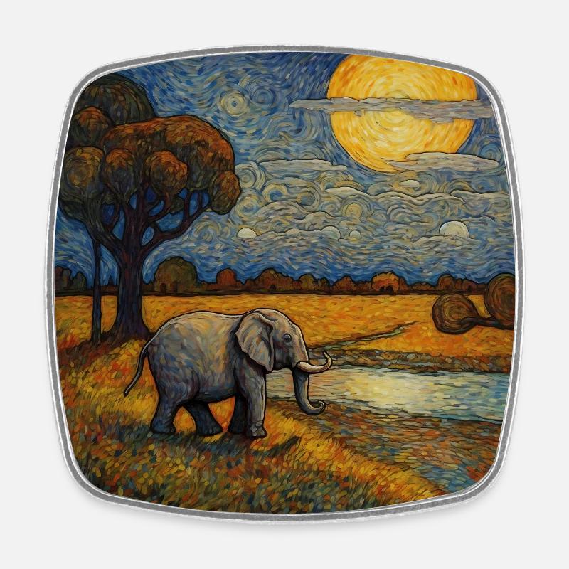 Elephant walks at night - Square fridge magnet - white