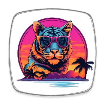 Synthwave Tiger Sunset - Square fridge magnet - white - Front