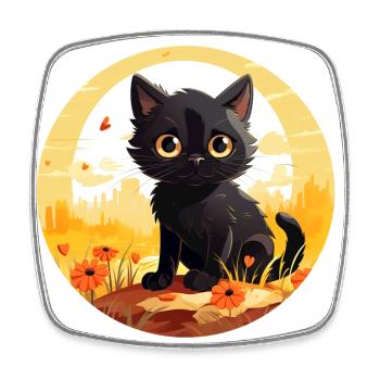 Cute little black cat on summer vacation - Square fridge magnet - white - Front
