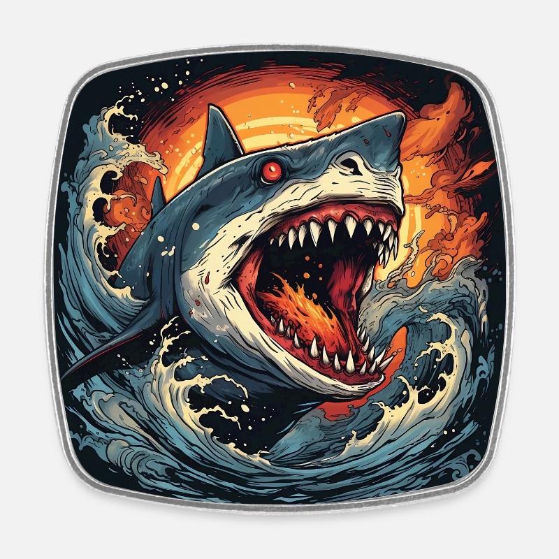Requin en feu - Magnet carré - blanc