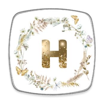 H Monogram Glitter Boho Wreath - Square fridge magnet - white - Front