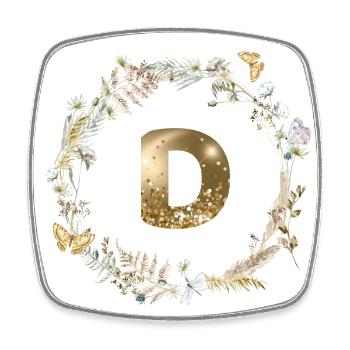 D Monogramme Paillettes Boho Couronne - Magnet carré - blanc - Devant