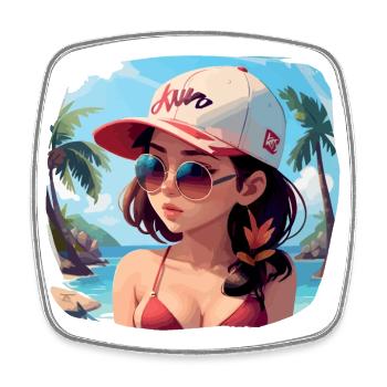Fille asiatique en bikini - Magnet carré - blanc - Devant
