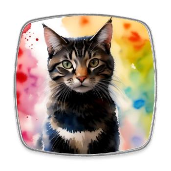 Katze vor Regenbogen - Viereckiger Kühlschrankmagnet - Weiß - Vorne