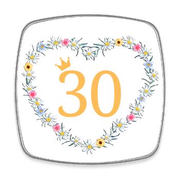 Numéro 30, fleurs coeur, personnalisable - Magnet carré - blanc - Devant