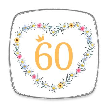 Numéro 60, fleurs coeur, personnalisable - Magnet carré - blanc - Devant