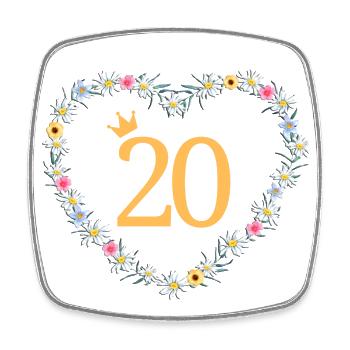 Numéro 20, fleurs coeur, personnalisable - Magnet carré - blanc - Devant