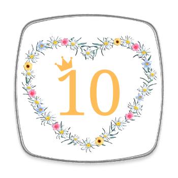 Number 10, Heart Flowers, Personalizable - Square fridge magnet - white - Front