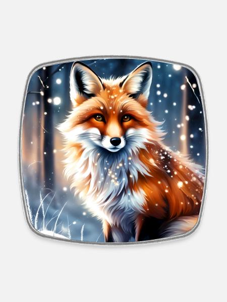 Fuchs im Schnee - Viereckiger Kühlschrankmagnet - Weiß
