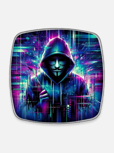 Cyber-Hacker im Glitch-Stil - Viereckiger Kühlschrankmagnet - Weiß