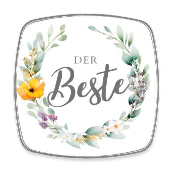 Der Beste! Florales Design personalisierbar - Viereckiger Kühlschrankmagnet - Weiß - Vorne