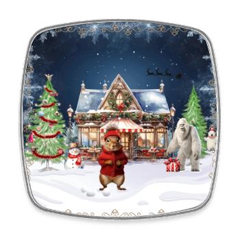 Verrücktes Weihnachtscafé - Viereckiger Kühlschrankmagnet - Weiß - Vorne