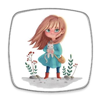 Illustration redhead girl with cat - Square fridge magnet - white - Front