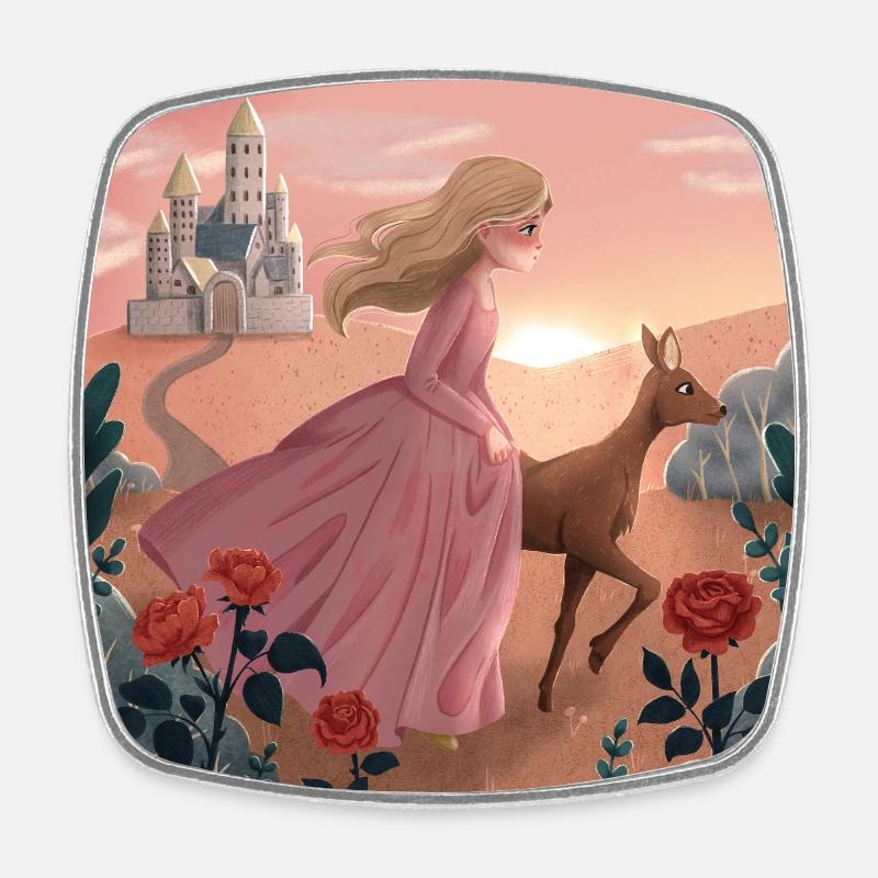 Fairytale illustration - Square fridge magnet - white