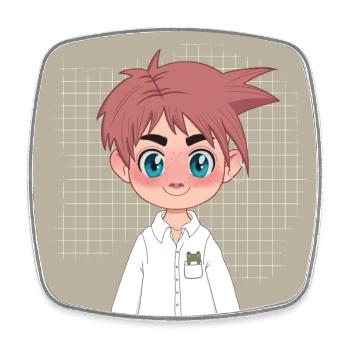 Manga Junge Chibi Figur braune Haare - Viereckiger Kühlschrankmagnet - Weiß - Vorne